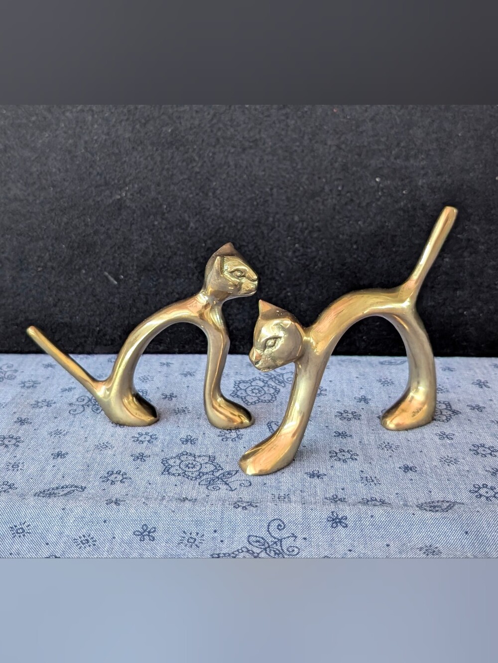 Solid Brass Mid Century Modern Cat Sculptures